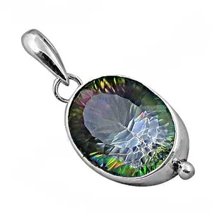 Colgante Solitario de Plata 925 con Topacio Místico de Corte Esmeralda Ovalado, Engaste en Bisel, Estilo Moderno, Joyería Unisex, Certificado por Terceros - Product Image 1
