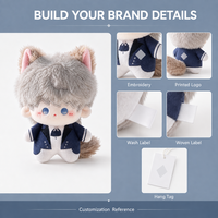 Peluche personnalisée en forme d'oreilles de chat gris de 10 cm, jouet en peluche doux et mignon, OEM ODM, vente en gros, cadeau