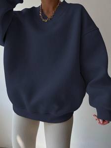 Bleu marine surdimensionné femmes Baggy col en V sweat lourd coton polaire pull goutte épaule respirant vêtements d'hiver OEM - Product Image 5