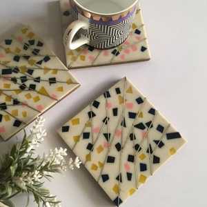 Premium Quality Brass Inlay Resin Design MDF Board Coasters <b>Square</b> Tea Cup Coaster Home Hotel Use Low Price Handcrafted in India - Product Image 1