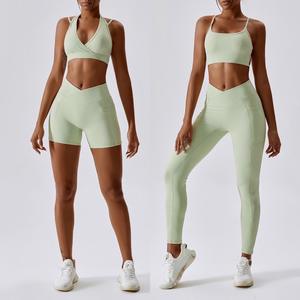 Women's 4 Piece <b>Sexy</b> yoga <b>Wear</b> Set Bra and High Waisted Biker Shorts + <b>Gym</b> Legging Activewear - Product Image 6