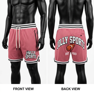 Mens basketball shorts 180 GSM premium <b>mesh</b> polyester breathable pink contrast trim custom embroidery logo - Product Image 2