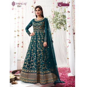 Robe de soirée de mariage de Style moderne, filet papillon lourd avec broderie, travail, manches longues, avec fond et dupata - Product Image 1