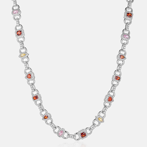 Luxury Multi-Color Iced <b>Moissanite</b> Brass Link Chain Iced Out Hip Hop <b>Necklace</b> for Unisex Gift - Product Image 1