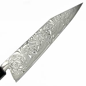 Venta al por mayor personalizado OEM ODM fábrica de cubiertos profesional nuevo cuchillo de Chef de acero de Damasco con cuerno negro y mango de madera de Olivo - Product Image 4