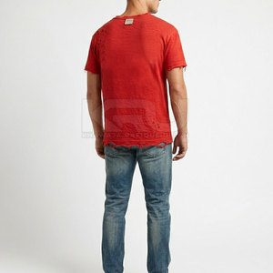 Camiseta de Punto para Hombre, Estilo Vintage, Oversize, con Bordado Desgastado, Detalle de Costura, Ecológica, Cómoda para Uso Diario - Product Image 3