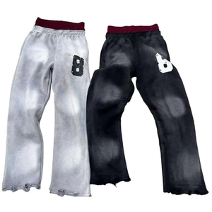 Haute qualité personnalisé Flare acide lavage soleil délavé Double en détresse Double taille éponge jambe droite survêtement pantalon Style décontracté - Product Image 1