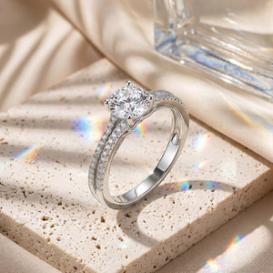 Jeulia Custom Moissanite Birthstone Promise <b>Ring</b> <b>Split</b> Shank Pav Rhodium Plated - Product Image 5
