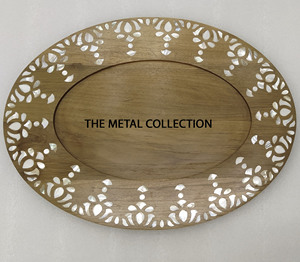 Plateau de service de conception classique pour la maison accessoires de cuisine et d'hôtels plateau élégant couleur marron plateau de rangement en bois et vadrouille de forme ovale - Product Image 1