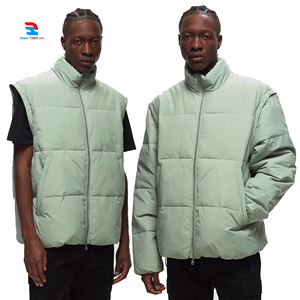 Men's <b>Detachable</b> <b>Sleeve</b> Puffer Jacket with Bubble Style Stand Collar and Zipper Removable <b>Sleeves</b> - Product Image 1