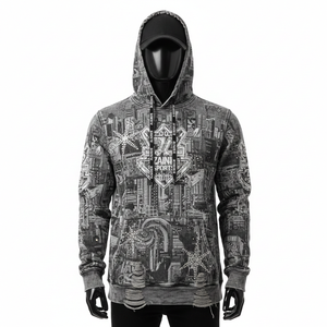 Sweat-shirt à capuche en tissu polaire premium 330GSM, motif imprimé ville, logo personnalisé, impression sérigraphique et strass - Product Image 1