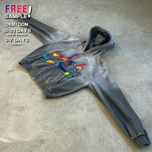 Pull-over à capuche personnalisé pour hommes, délavé à l'acide, polaire de poids lourd avec strass, design vieilli vintage, logo sérigraphié pour l'hiver - Product Image 2