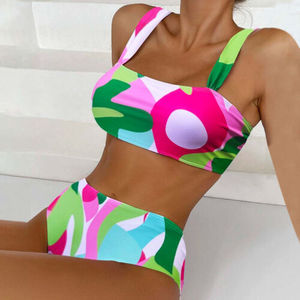 Traje de baño Bandeau Push-Up de Color contrastante para mujer, conjunto de Bikini sin aros, ropa interior de Spandex para surf, talla 6XL, acolchado 6XL - Product Image 1