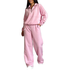 Women Half Zip Fleece Sweatshirt and Jogger Set Soft <b>Brushed</b> Fabric Relaxed Fit Lounge Wear Apparel for Wholesale Supply - Product Image 3