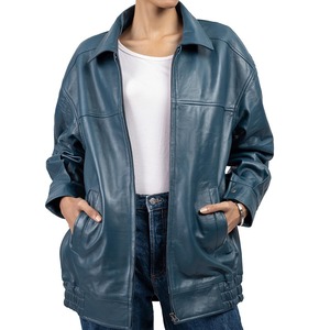 แจ็กเก็ตหนังแท้สำหรับผู้หญิงแจ็กเก็ตเอวลอยหนังสีพื้นสำหรับฤดูหนาวสินค้ามาใหม่ - Product Image 1