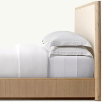 Meubles en bois massif modernes, lit double en bois, lit king size, lit avec panneau en tissu et pied de lit