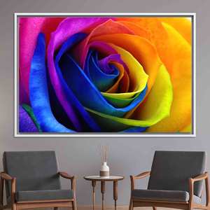 Tableau imprimé sur toile : toile florale avec motif de rose arc-en-ciel, toile encadrée blanche - Product Image 1