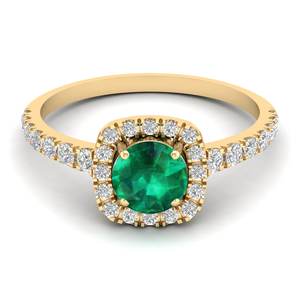 Bague de fiançailles halo en or massif 14 carats REYES personnalisée, certifiée IGI, diamant rond classique, 0,84 carat, pierre précieuse émeraude - Product Image 1