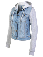 Veste en jean à capuche élégante pour femme MAXOUT SPORTS, manches classiques, fermeture boutonnée, respirante, coupe-vent, design personnalisé, finition brute