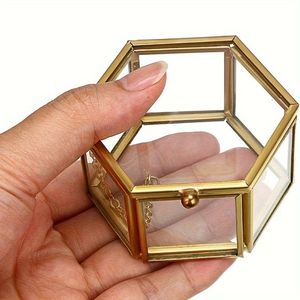 Boîte de rangement de bijoux hexagonale en verre de qualité supérieure décoration de mariage pour préserver les colliers et les bracelets - Product Image 1
