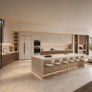 Isla de Cocina Rectangular Moderna de Madera con Cubierta Laminada, Construcción de MDF, 5 Cajones y Correderas para Cajones, Ideal para Apartamentos - Product Image 5