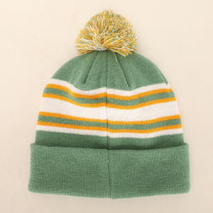 Gorro de Invierno de Acrílico a Rayas Personalizado con Pompón, Gorro de Punto con Logotipo de Goma Personalizado, Venta al por Mayor OEM - Product Image 6