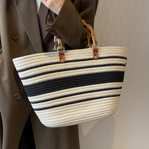 Elegant Popular Woven Women's 2026 New Style Fashion Tote Bag Patchwork Open <b>Top</b> Two Straps Large Capacity Bamboo Shoulder Bag - Product Image 2