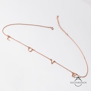 Collier en argent sterling 925 Silverings L.O.V.E en or rose avec pendentif en forme de lettre pour cadeau - Product Image 1