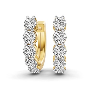 Linear Sequence Lab Grown Diamond <b>Huggie</b> Earring 1.25 Ct Tw F-G Color VS Clarity 10 Diamonds 14K <b>Solid</b> <b>Gold</b> Delicate Row Design - Product Image 2