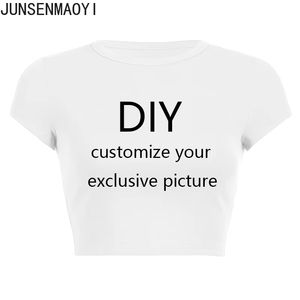 Nueva Camiseta corta de verano personalizada DIY para mujer, camiseta de moda de manga corta con cuello redondo y logotipo personalizado/Material de Jersey blanco con foto - Product Image 6