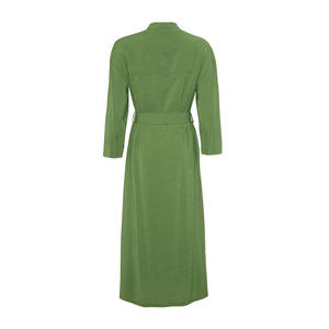 Vestido Verde Largo hasta el Suelo con Detalle de Media Abertura, Cintura Ajustada con Cinturón y Aberturas Laterales para Mujer - Product Image 3