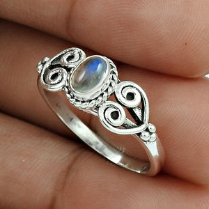 ธรรมชาติสีฟ้าไฟสายรุ้งมูนสโตน 925 เงินสเตอร์ลิงรูปไข่Artisanดูแหวนเครื่องประดับแฮนด์เมดราคาขายส่งซัพพลายเออร์ - Product Image 3