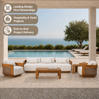 Ensemble de canapés de jardin en rotin PE et teck personnalisé pour l'extérieur, mobilier de patio en teck pour hôtels et complexes hôteliers