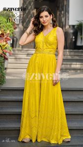 2022ผู้หญิงแฟชั่นมาใหม่ Chinon ผ้าเย็บปักถักร้อยทำงานสำเร็จรูปจั๊มสูทเซ็กซี่สีทึบสำหรับสุภาพสตรีผู้ค้าส่งอินเดีย - Product Image 6