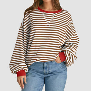 Vente en gros Sweatshirts de haute qualité vierges personnalisés OEM Pull Rayé en coton ras du cou Casual, Solid Knitted Hodies For Woman - Product Image 2