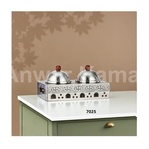 Juego de 3 piezas de cuenco de chocolate redondeado de acero inoxidable plateado y dorado con tapa para mesa de comedor y decoración de mesa - Product Image 6