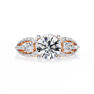 Bague de fiançailles élégante vintage en or 10 carats avec diamant ovale de laboratoire et trois pierres, accents pavés, bijoux de mariée raffinés pour femme, éthique - Product Image 6