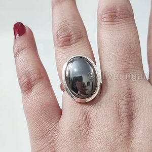 Bague pour femme en hématite naturelle, pierre précieuse magnétique, bague bohème, cadeau de Noël, bijoux faits à la main, bague en argent sterling 925 - Product Image 2