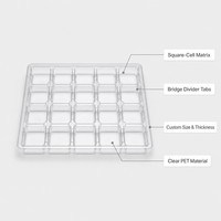 Plateau d'emballage thermoformé transparent en PET, à alvéoles carrées, avec séparateurs, pour couverts, quincaillerie, outils, personnalisable