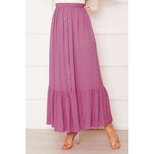 Rose Pink Modest Chiffon Pencil <b>Skirt</b> with <b>Elastic</b> Waist & Button Detail Comfortable & Breathable Digital Printed Made Spandex - Product Image 2