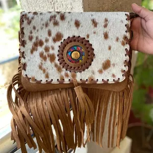 Bolso de hombro con flecos de piel de vaca auténtica 2025 de la mejor marca, bolso con correa de hombro ajustable y desmontable, bolsos de estilo único - Product Image 1