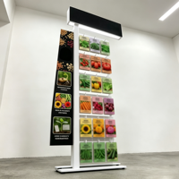 Présentoir commercial sur pied avec affiche latérale, en métal, multi-niveaux, pour sachets de graines de légumes, pour magasin de détail