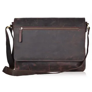 Leather Laptop Messenger Bag Briefcase Adjustable Handmade Travel Bag For Men And Women Crossbody Genuine Leather