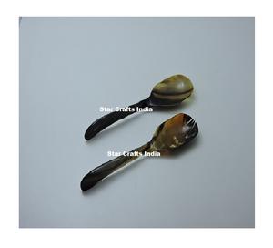 ชุดช้อนส้อมสลัดทำจากเขาสัตว์ไวกิ้งแท้ ดีไซน์โบราณ พร้อมด้ามจับ สำหรับใช้ในครัวและบนโต๊ะอาหาร - Product Image 1