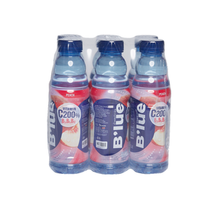 B'LUE Vitamina B+C Agua con Sabor a Melocotón 500ml x6 Paquete, Bebida Energética Refrescante con Sabor a Melocotón, Bebida Hidratante y Refuerza el Sistema Inmunitario - Product Image 1