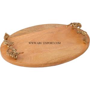 Ustensiles de cuisine plateaux de service fantaisie avec poignée en forme de feuille plateau de service en bois de bambou personnalisé pour aliments et desserts en Inde - Product Image 5