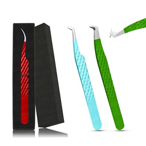 Juego de pinzas para extensión de pestañas con punta empolvada de diamante de agarre ligero Capas finas gruesas de acero inoxidable Pinzas para pestañas - Product Image 5
