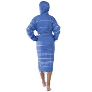 Albornoces de lujo de algodón turco con logotipo personalizado de la serie pura para mujeres y hombres, batas de hotel con capucha absorbentes ligeras con borlas - Product Image 5