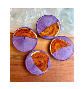 ที่รองแก้วไม้และเครื่องดื่มสีม่วงทำจากไม้อีพ็อกซี่แผ่นรองแก้วเครื่องดื่มร้อนและเย็น - Product Image 1