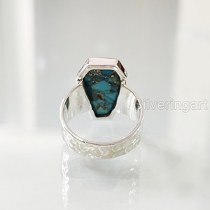 แหวนสตรีโลงศพธรรมชาติสีฟ้าทองแดงเทอร์ควอยส์พลอย December birthstone PARTY ค้อน unisex แหวนเงินสเตอร์ลิง925 - Product Image 5